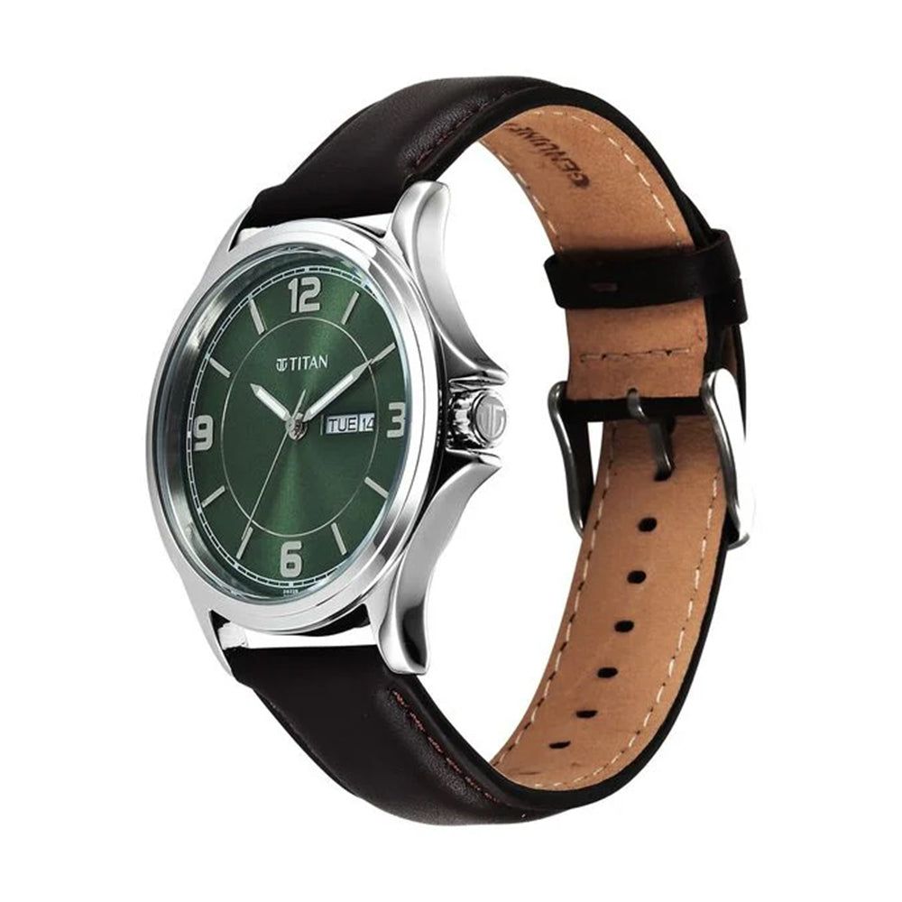 Titan Neo Arabic Green Dial Leather Strap Watch for Men