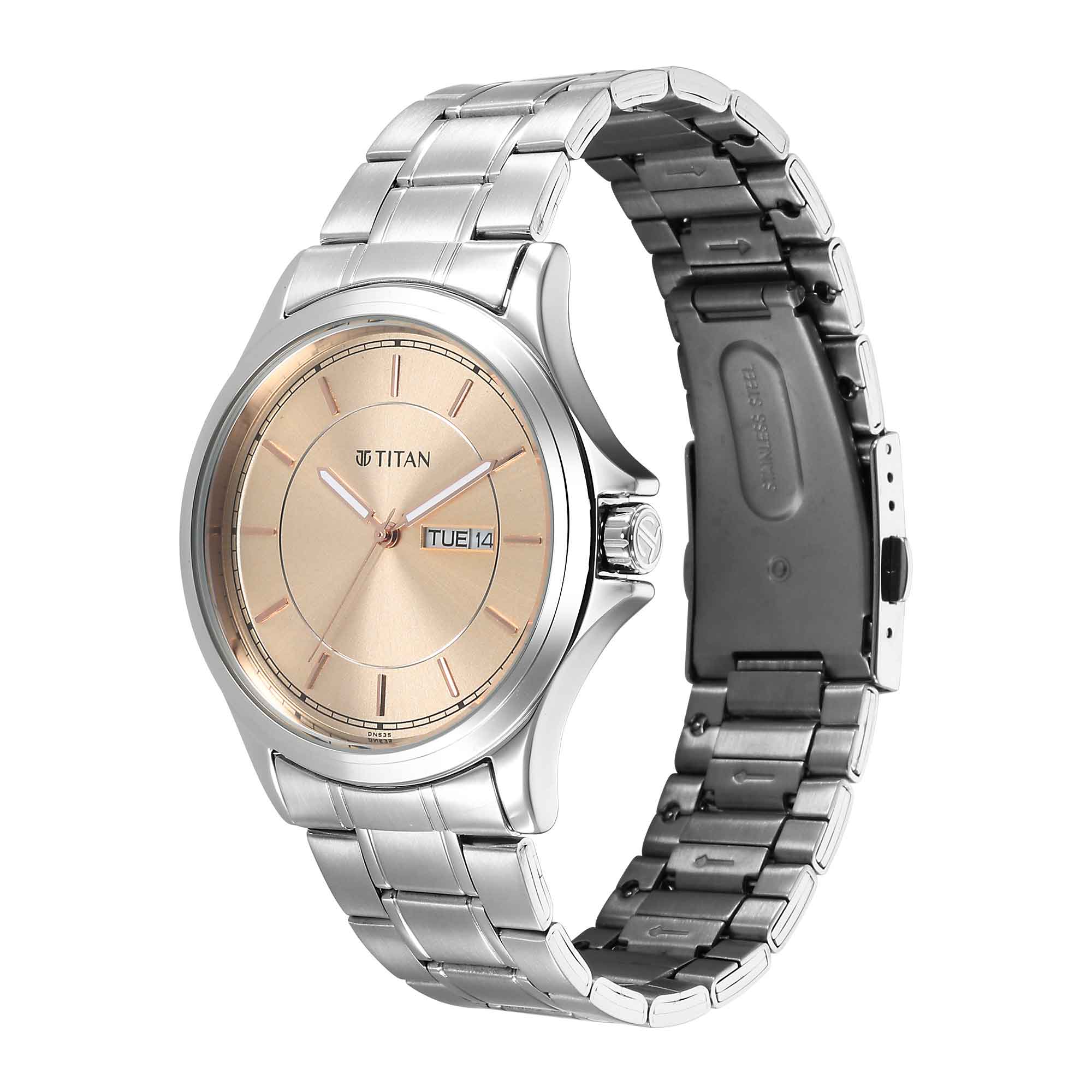 Titan Urban Biege Dial Analog Metal Strap Watch for Men