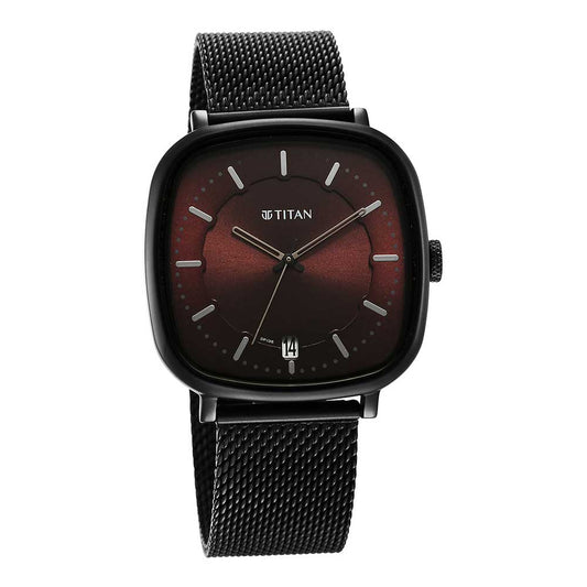 Titan Shaped Case Brown Dial Metal Strap Watch