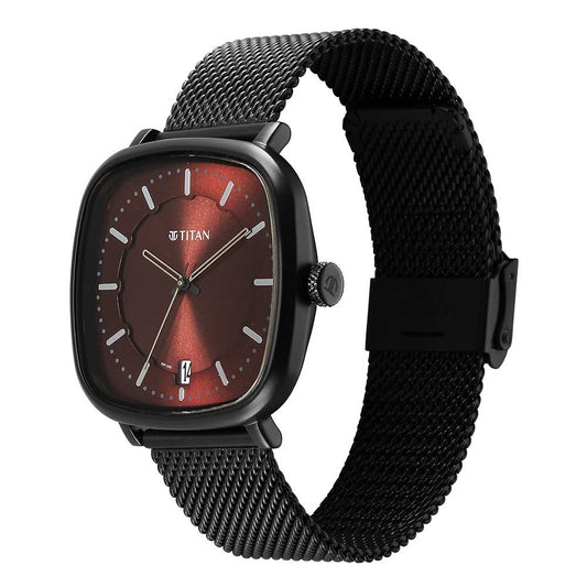 Titan Shaped Case Brown Dial Metal Strap Watch