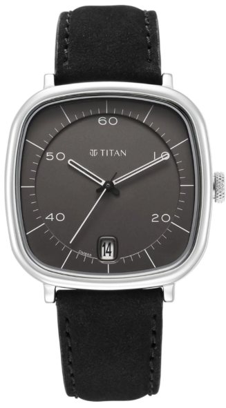 Titan Neo Curve Quartz Analog Anthracite Dial Black Leather Strap Watch for Men
