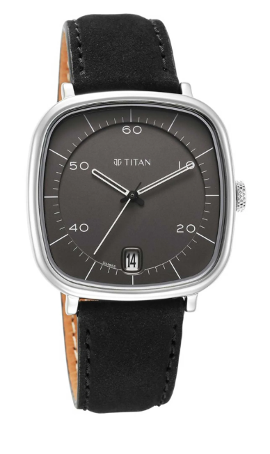 Titan Neo Curve Quartz Analog Anthracite Dial Black Leather Strap Watch for Men