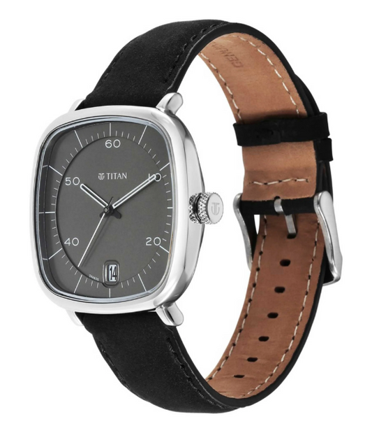 Titan Neo Curve Quartz Analog Anthracite Dial Black Leather Strap Watch for Men