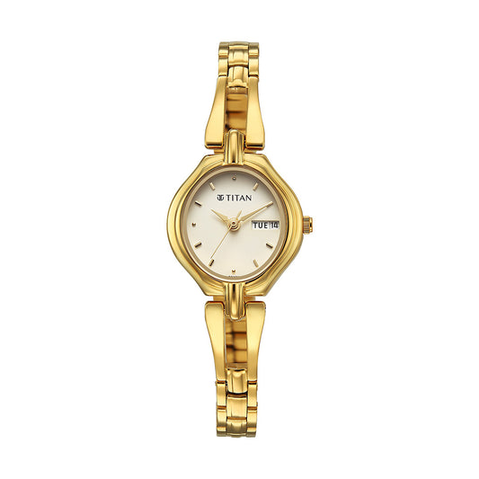 Titan Quartz White Dial Stainless Steel Strap Watch for Women