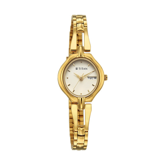 Titan Quartz White Dial Stainless Steel Strap Watch for Women