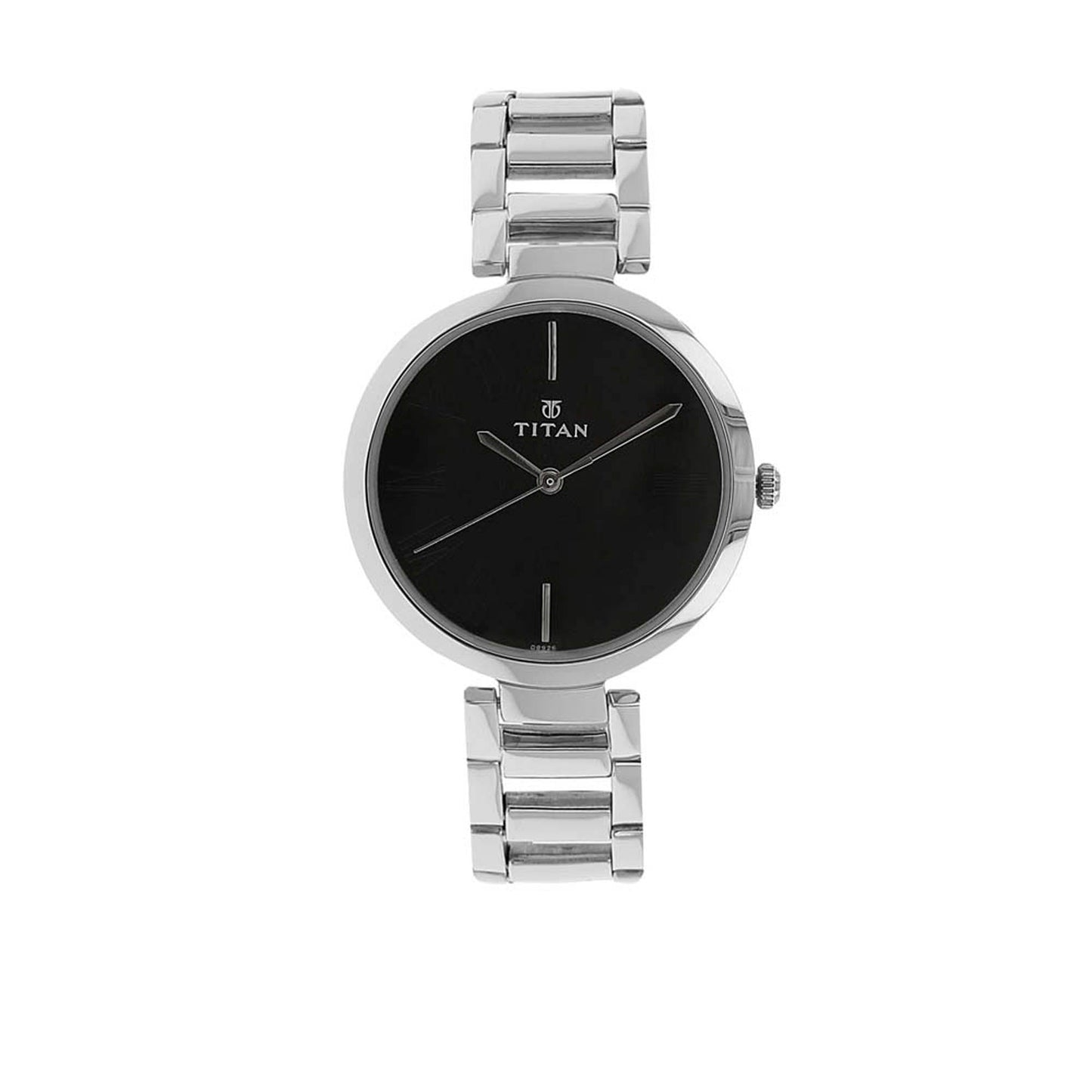 Titan Quartz Analog Black Dial Stainless Steel Strap Watch for Women