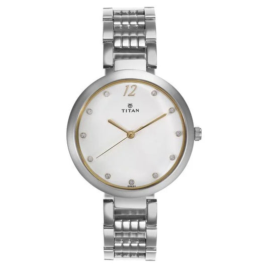 Titan Sparkle White Dial Analog Stainless Steel Strap watch for Women (2480SM09)