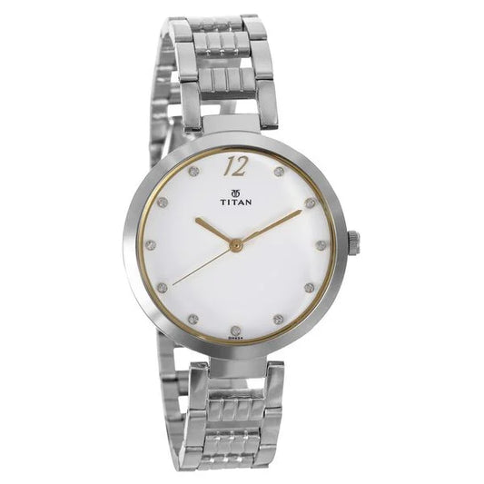 Titan Sparkle White Dial Analog Stainless Steel Strap watch for Women (2480SM09)