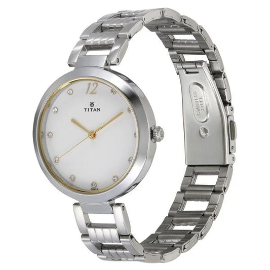 Titan Sparkle White Dial Analog Stainless Steel Strap watch for Women (2480SM09)