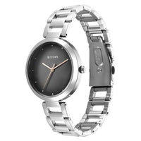 Titan Workwear Quartz Analog Black Dial Silver Stainless Steel Strap Watch for Women