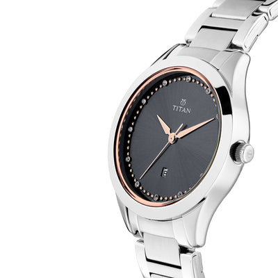 Titan Sparkle Anthracite Dial Stainless Steel Strap Watch for Women