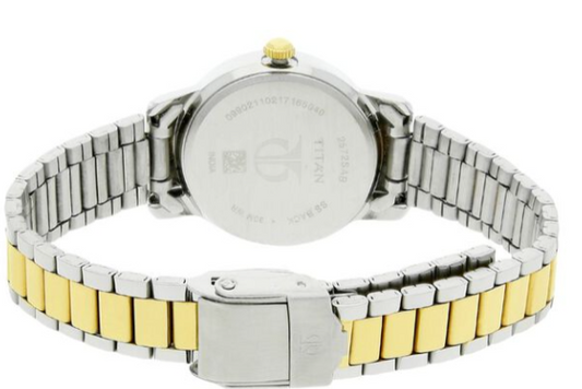 Titan Karishma White Dial Analog with Date Two-Toned Stainless Steel Strap for Women