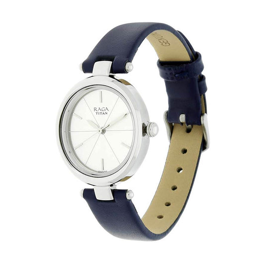 Titan Raga Viva Silver Dial Leather Strap Watch for Women