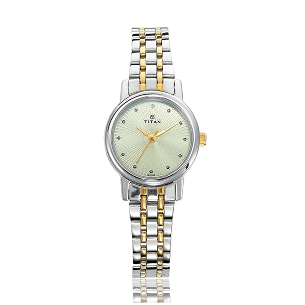 Titan Quartz Analog Champagne Dial Stainless Steel Strap Watch for Women