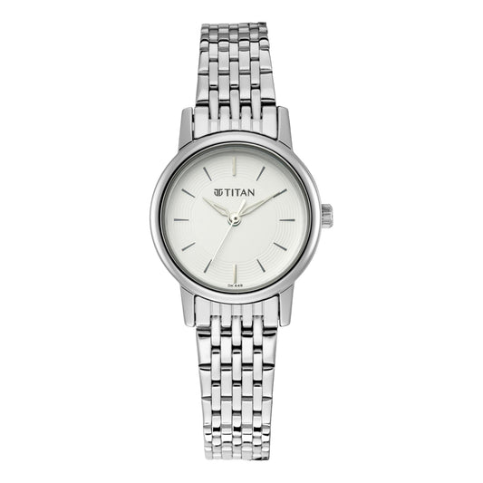 Titan Quartz Analog Silver Dial Metal Strap Watch for Women