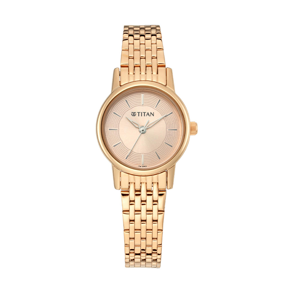 Titan Rose Gold Dial Metal Strap Watch for Women
