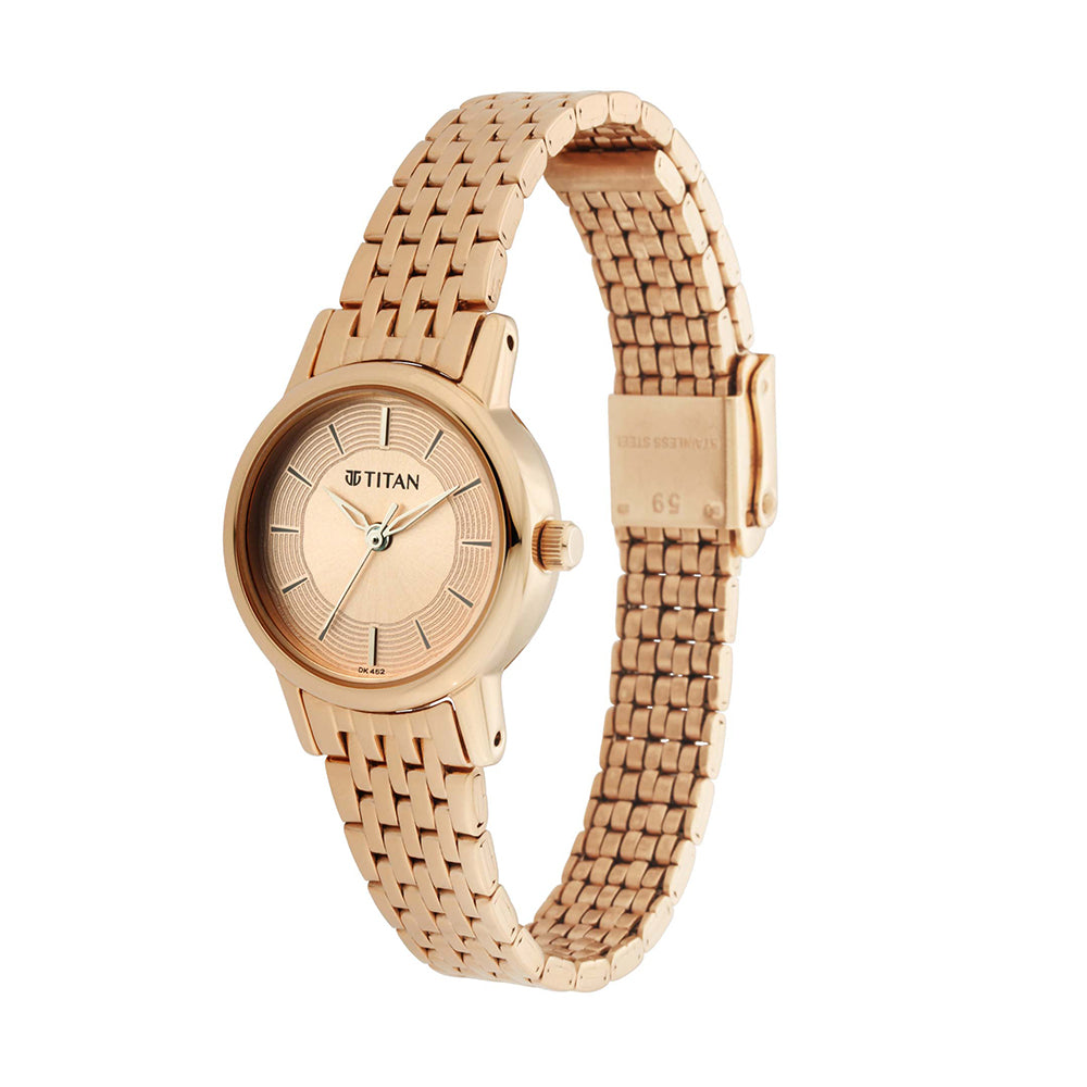 Titan Rose Gold Dial Metal Strap Watch for Women