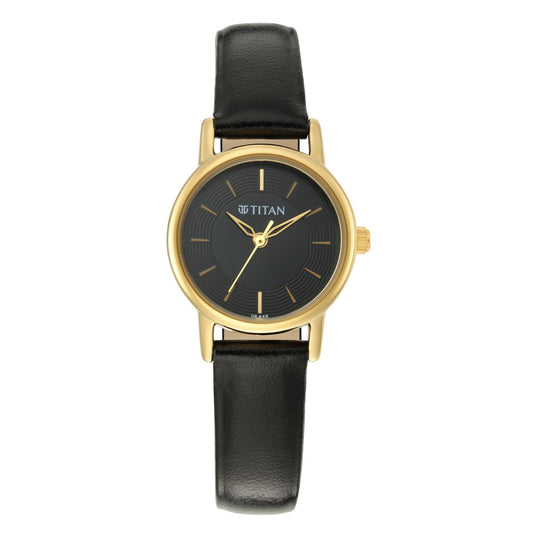 Titan Quartz Analog Black Dial Leather Strap Watch for Women