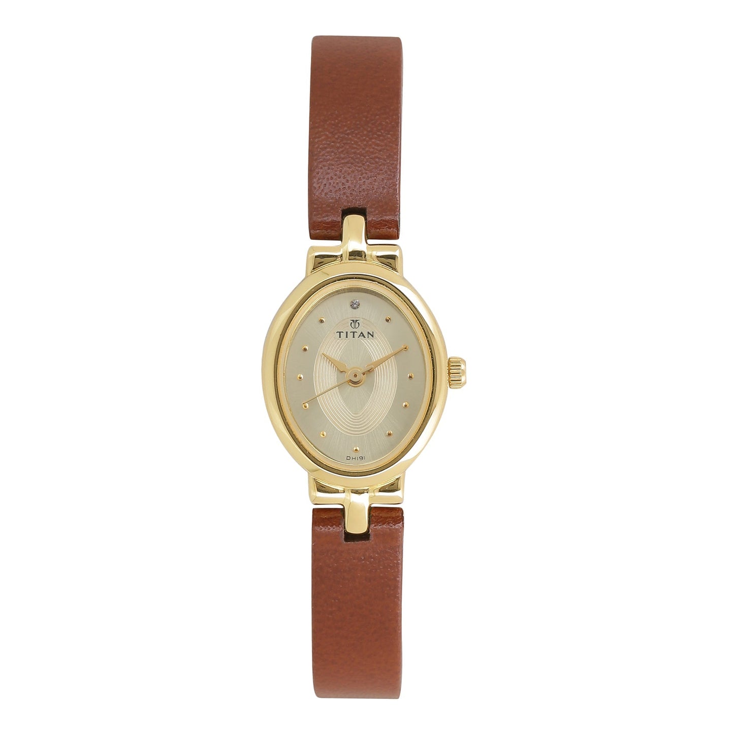 Titan Quartz Analog Champagne Dial Leather Strap Watch for Women