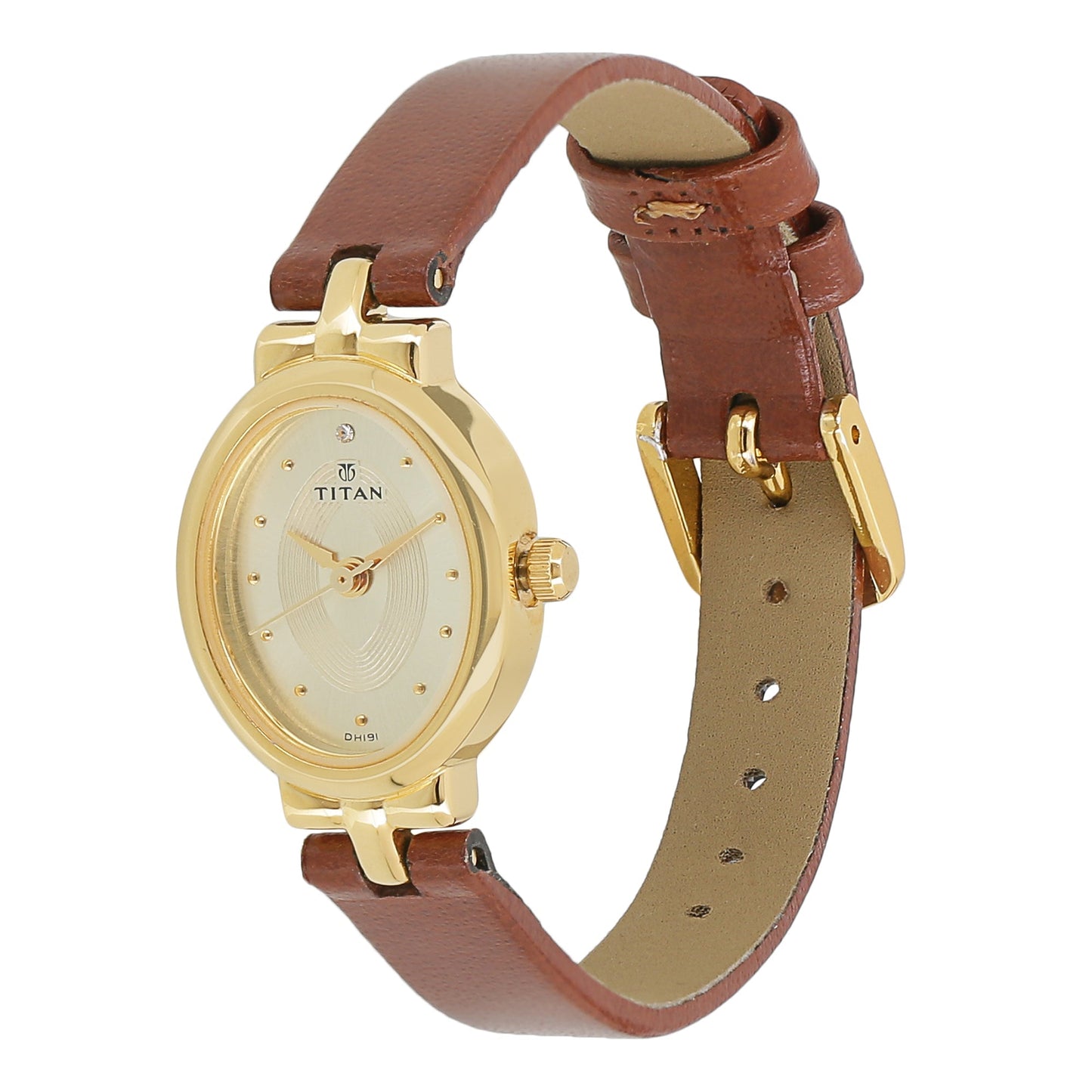 Titan Quartz Analog Champagne Dial Leather Strap Watch for Women