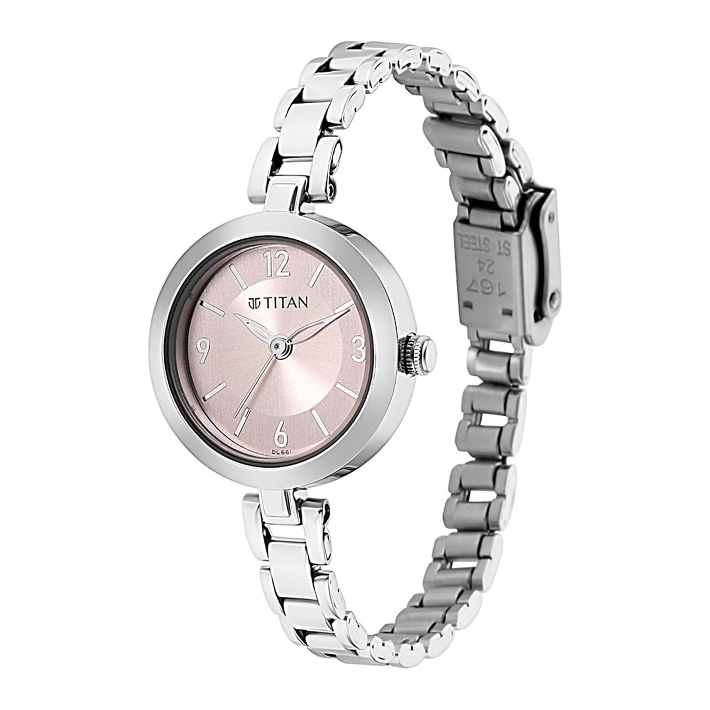 Lagan Pink Dial Metal Strap Watch-2598SM06