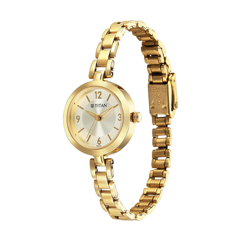Titan Karishma Gold Dial Stainless Steel Strap Watch for Women