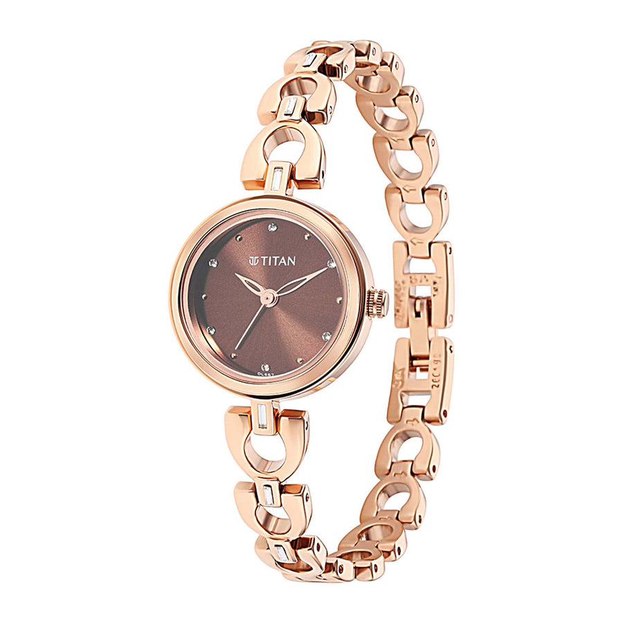 Jam Tangan Tali Logam Dail Lagan Coklat-2601WM04