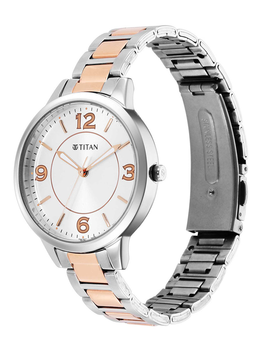 Titan Trendsetters Silver White Dial Analog Stainless Steel Strap Watch for Women