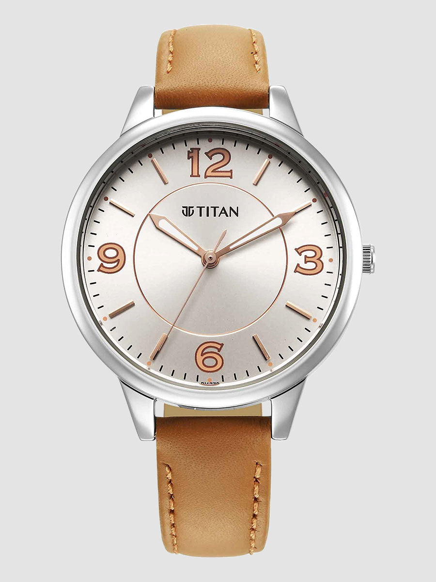 Titan Urban Silver White Dial Analog Leather Strap watch for Women