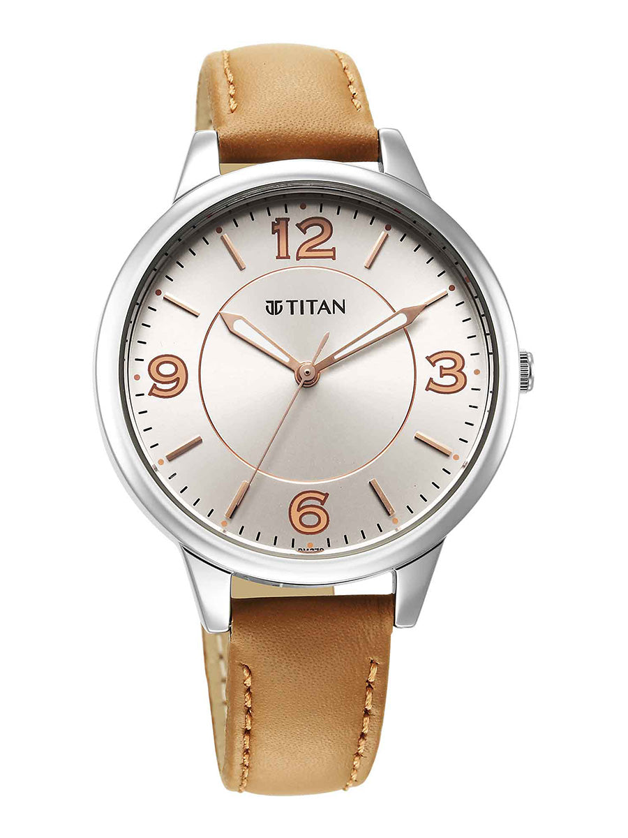 Titan Urban Silver White Dial Analog Leather Strap watch for Women