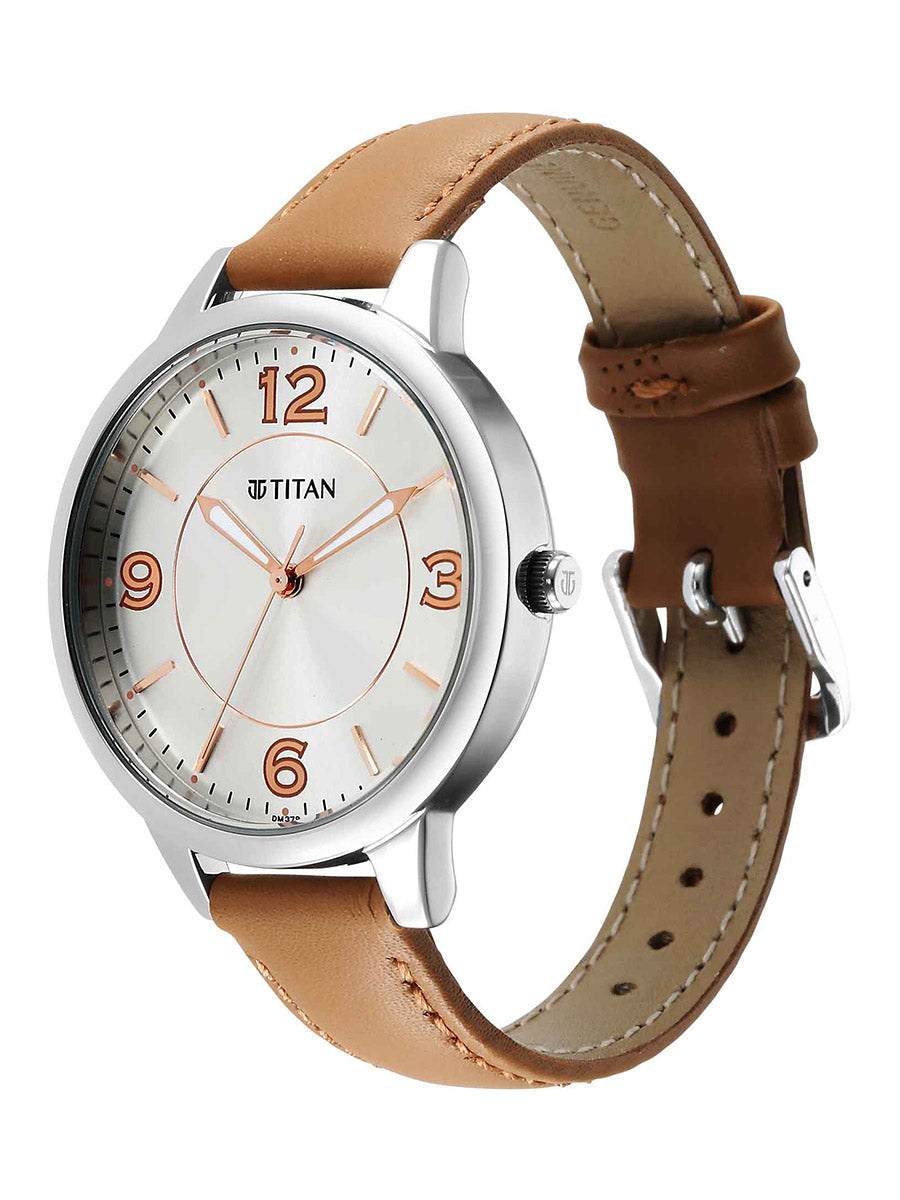 Titan Urban Silver White Dial Analog Leather Strap watch for Women