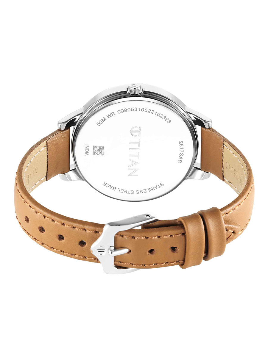 Titan Urban Silver White Dial Analog Leather Strap watch for Women