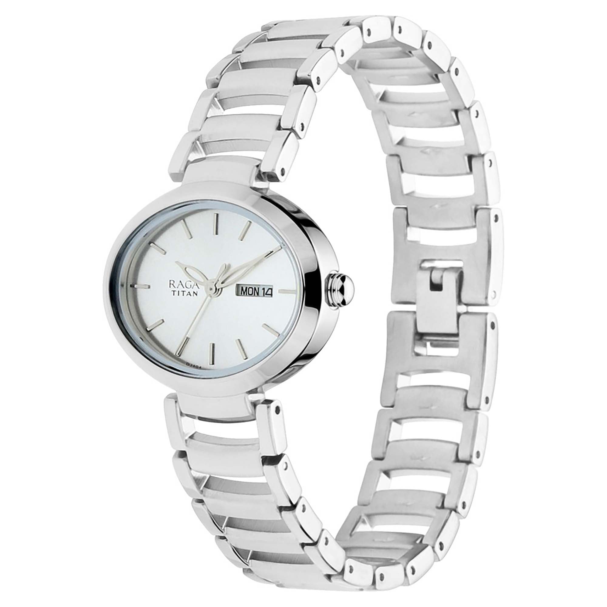 Titan Raga Viva Silver Dial Analog Day and Date Metal Strap Watch for Women