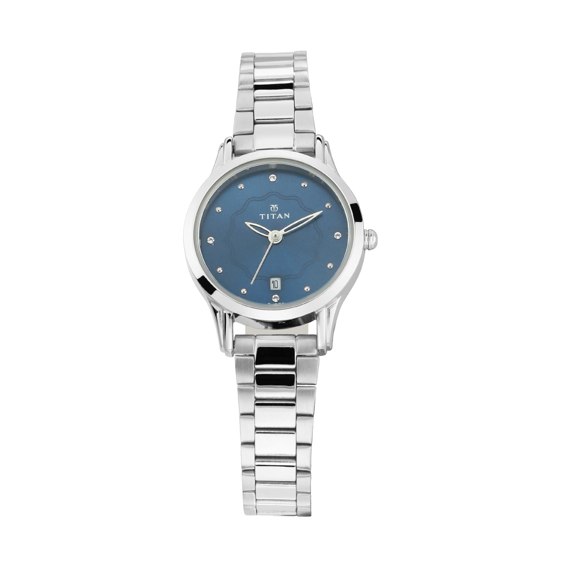 Titan Quartz Analog with Date Blue Dial Metal Strap Watch for Women