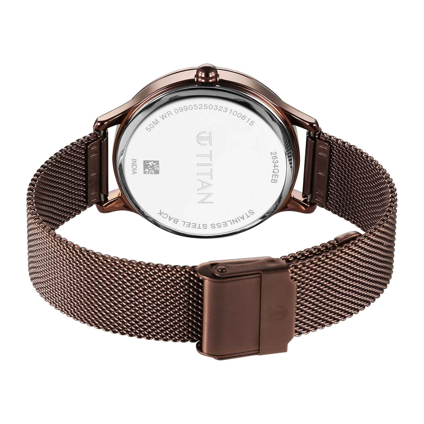 Titan Purple Glam It Up Brown Dial Analog with Date Stainless Steel Strap Watch for Women-2634QM01