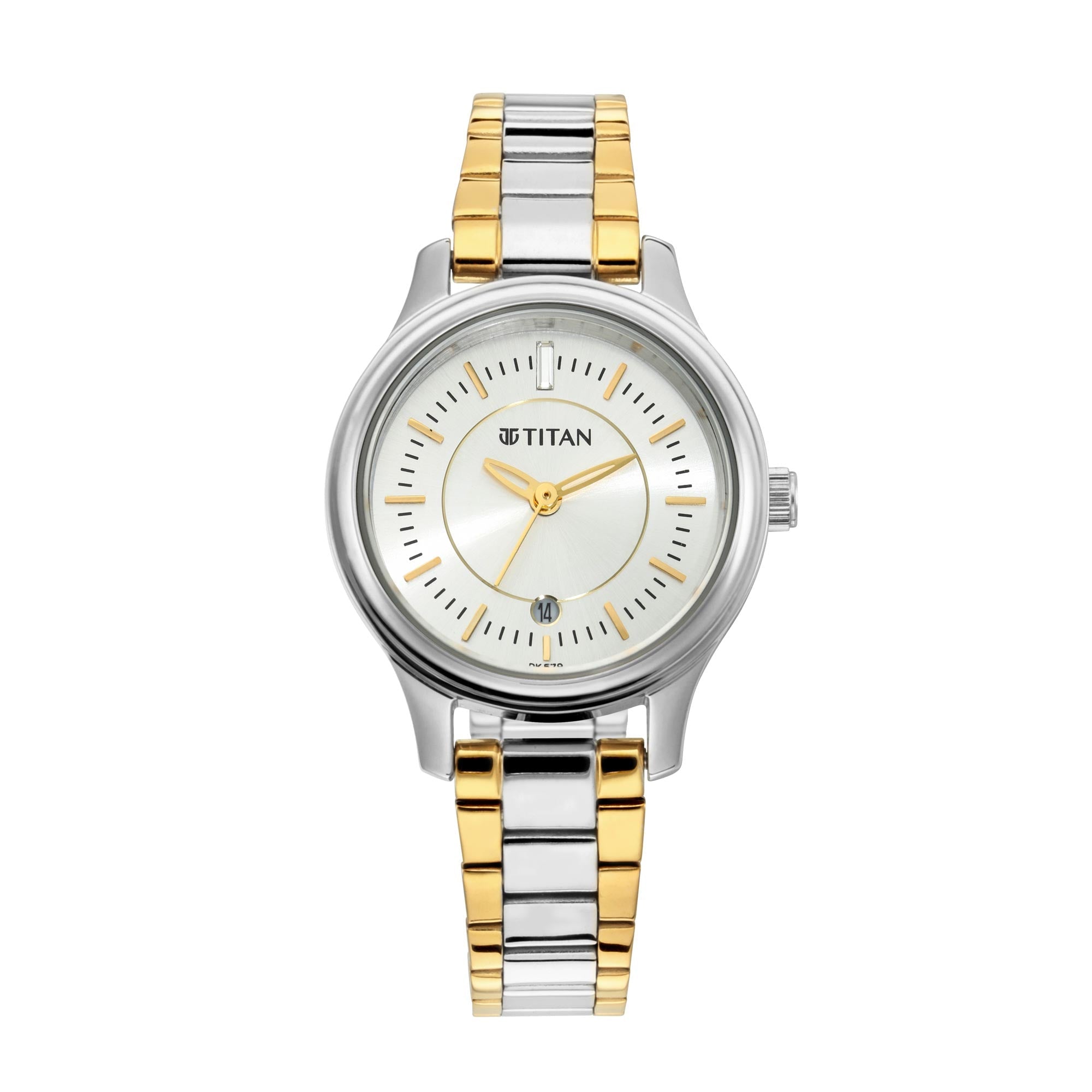 Titan Quartz Analog with Date Silver Dial Metal Strap Watch for Women