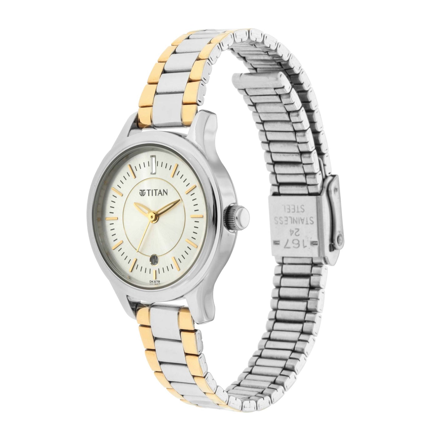 Titan Quartz Analog with Date Silver Dial Metal Strap Watch for Women