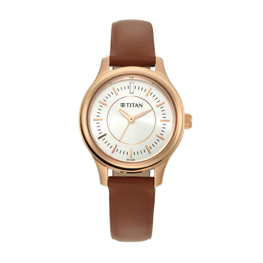 Titan Quartz Analog Silver Dial Leather Strap Watch for Women