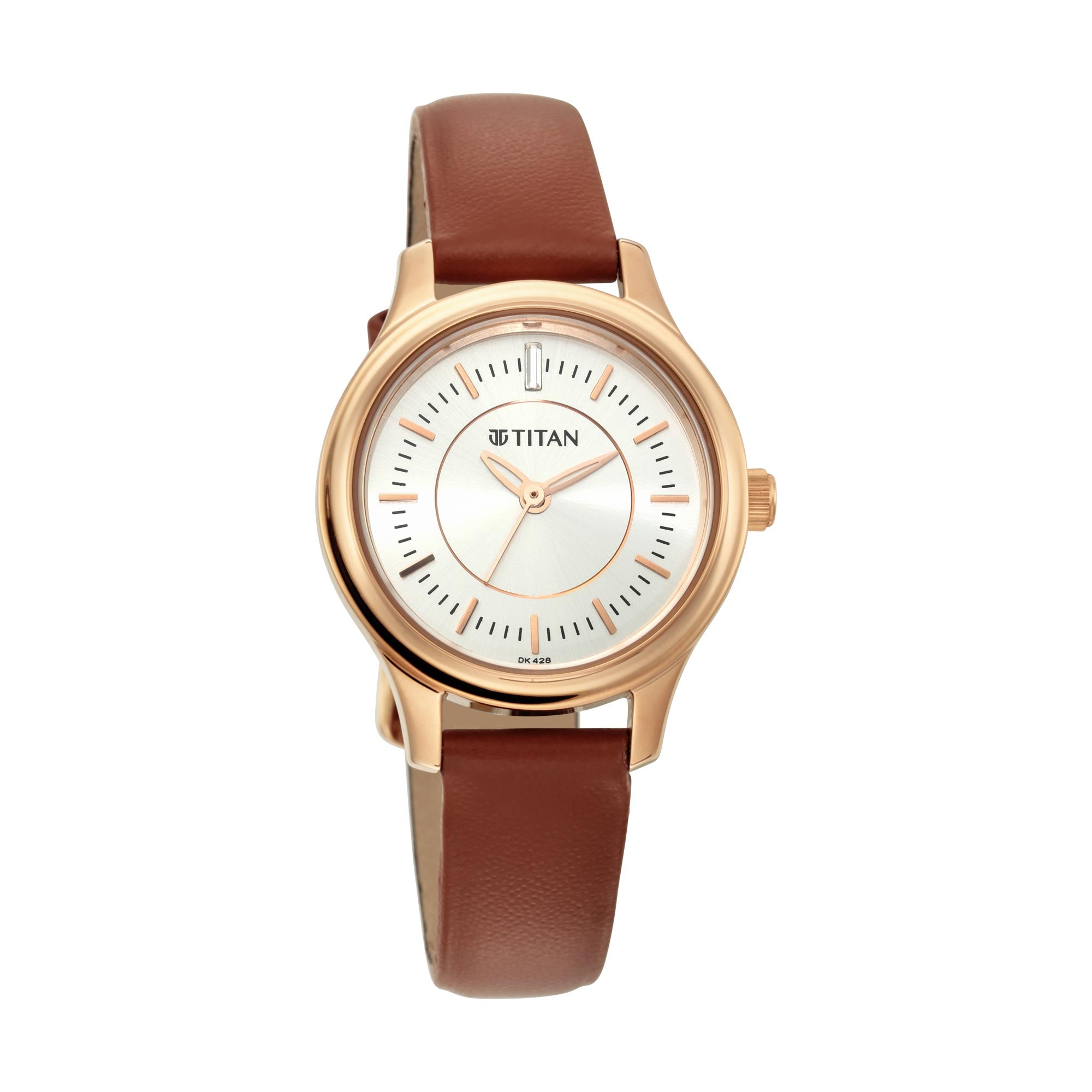 Titan Quartz Analog Silver Dial Leather Strap Watch for Women