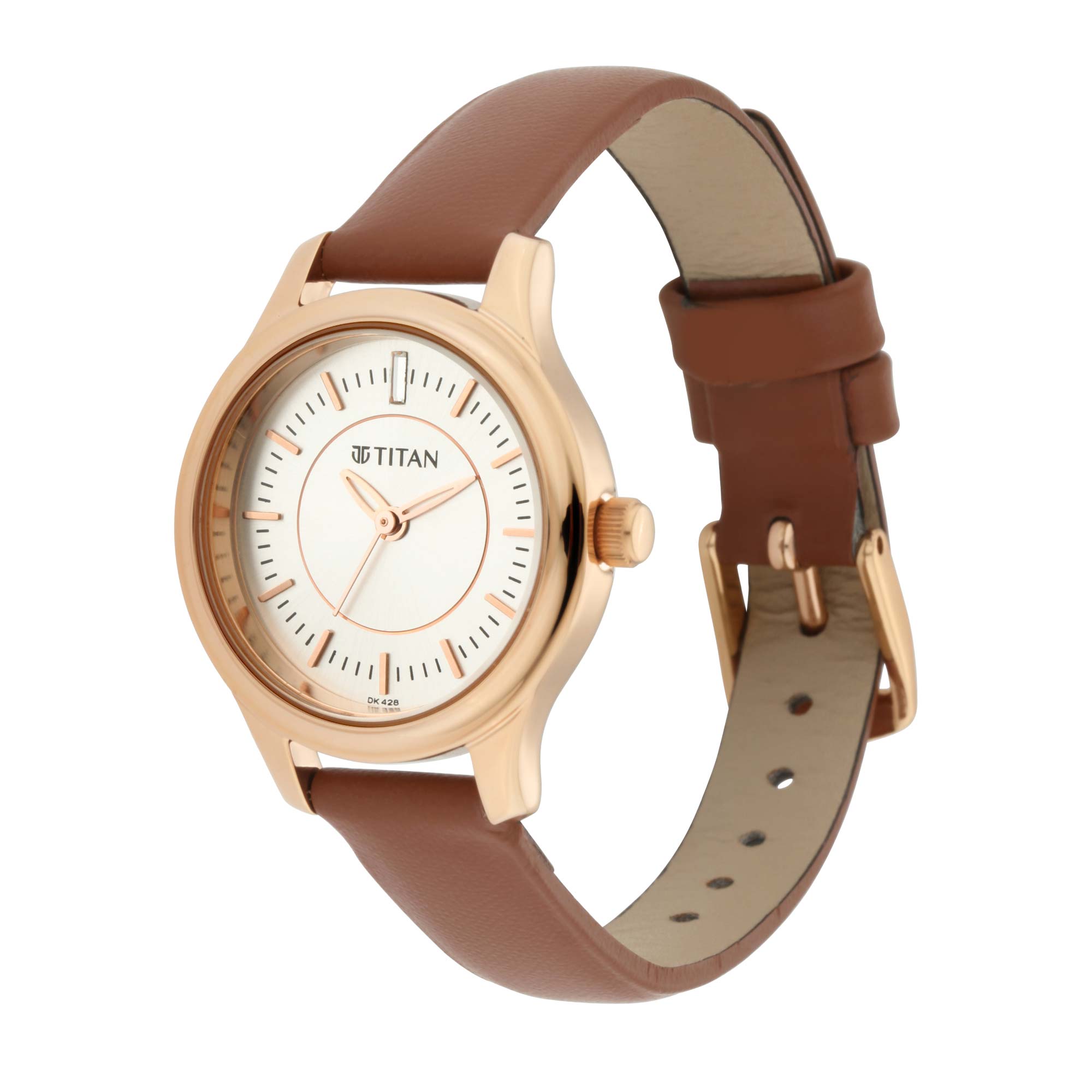 Titan Quartz Analog Silver Dial Leather Strap Watch for Women