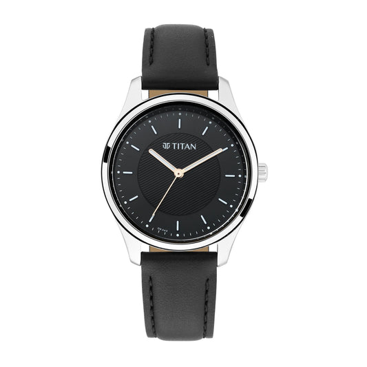 Titan Workwear Black Dial Women Watch With Leather Strap