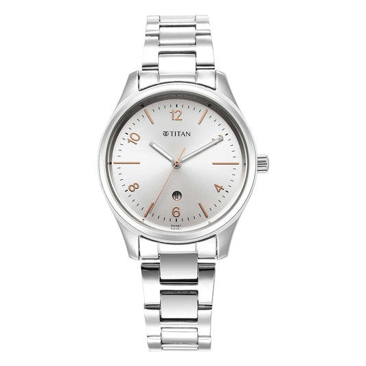 Titan Urban Silver White Dial Women Watch With Metal Strap