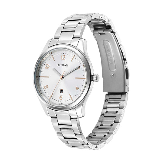 Titan Urban Silver White Dial Women Watch With Metal Strap