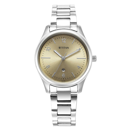 Titan Urban Biege Dial Analog Metal Strap Watch for Women