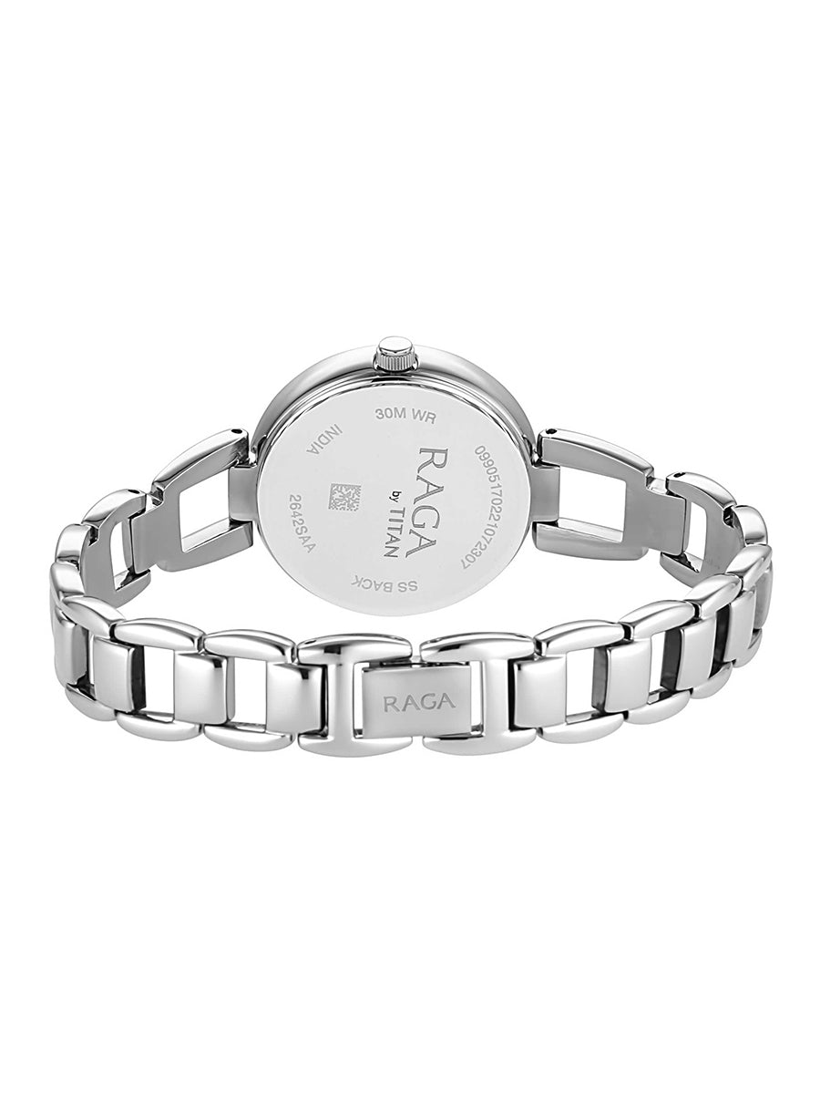 Titan Raga Viva Blue Dial Analog with Date Silver Metal Strap Watch for Women