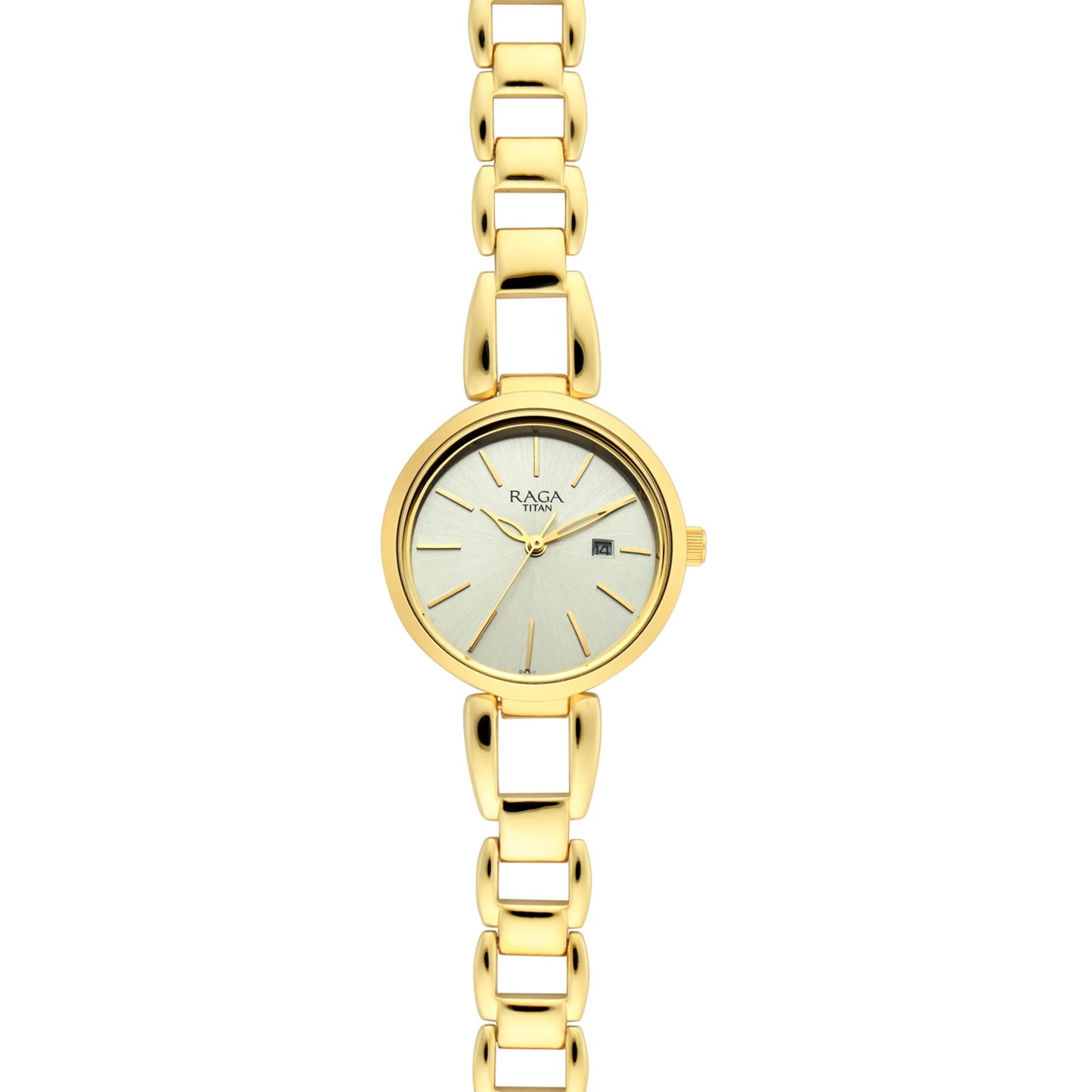 Titan Raga Viva Golden Dial Analog with Date Metal Strap Watch for Women