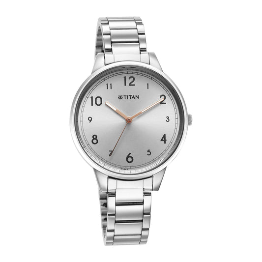 Titan Urban Silver White Dial Analog Metal Strap Watch for Women