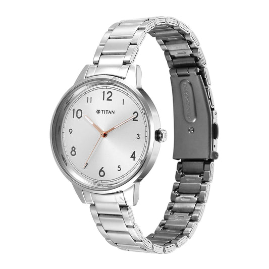Titan Urban Silver White Dial Analog Metal Strap Watch for Women