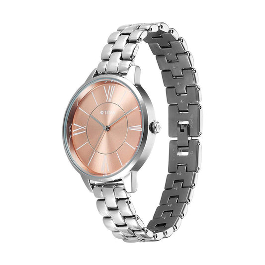 Titan Neo Rose Gold Dial Metal Strap Watch for Women