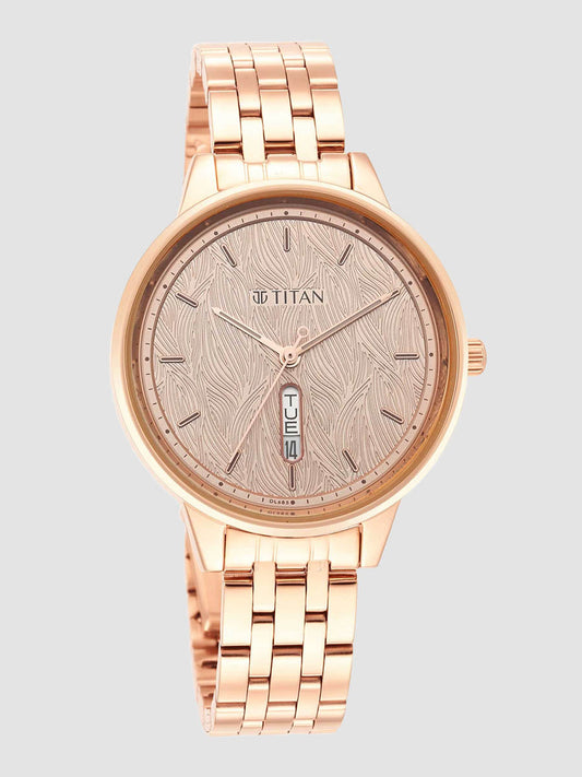 Titan Workwear Rose Gold Dial Red Stainless Steel Strap Watch 2648WM01